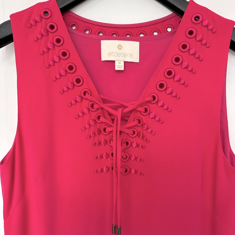 NWT Etcetera Brigitte hot pink sleeveless shift dress Size 6 lace up detail - Picture 4 of 5